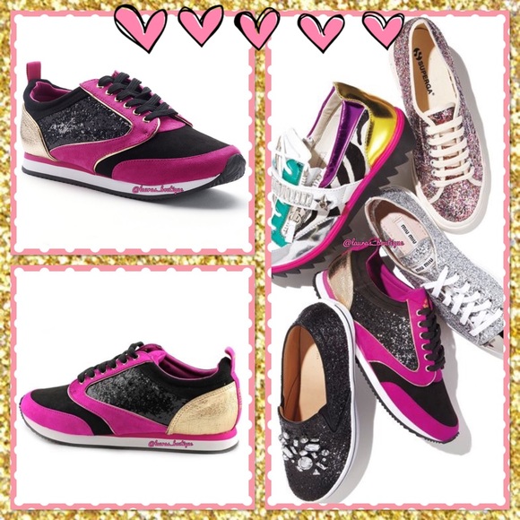 JUICY COUTURE Shoes Athletic Tennis Black Pink Gold Glitter Size 6.5 - Picture 2 of 4